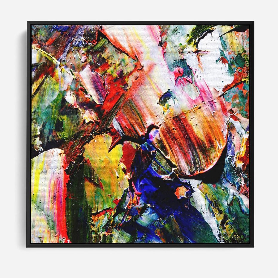Obraz w ramie 50x50 - Szalejące ognie kolorów - abstrakcja, farby olejne - rama czarna