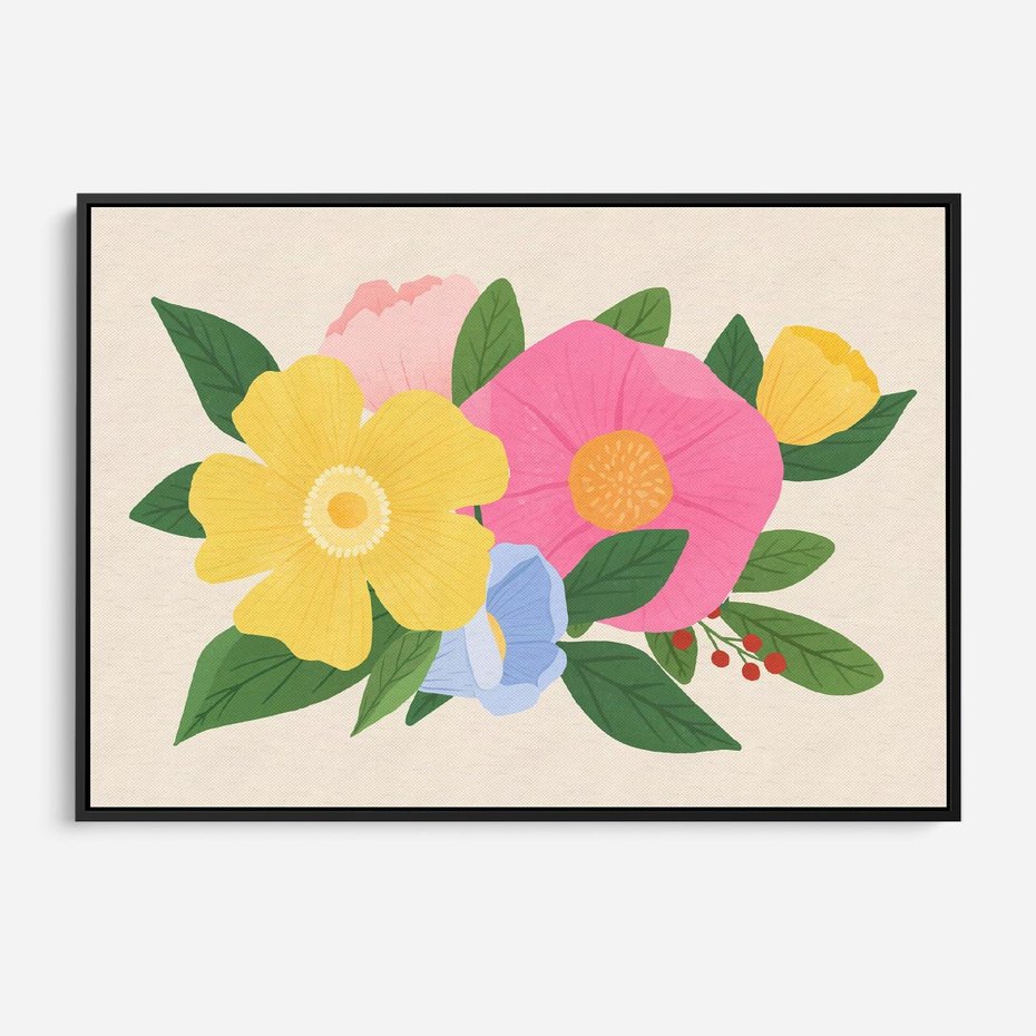 Obraz w ramie 70x50 - Kwiatowy Uśmiech - kwiaty, akwarela - rama czarna