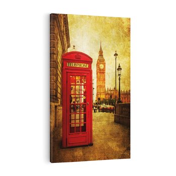 Obraz na płótnie 50x70 - Ikoniczna budka telefoniczna w Londynie - sepia, budka