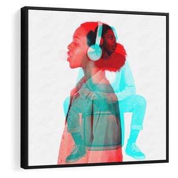 Obraz w ramie 50x50 - Rytmy Wspomnień - kolaż zdjęć, kobieta - rama czarna