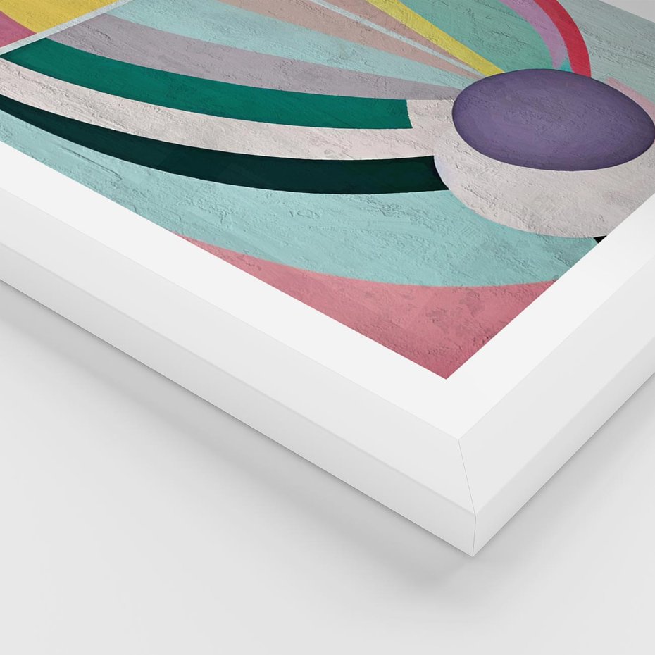 Plakat w ramie 40x50 - Podróżne Echa Przestrzeni - abstrakcyjne dziwne kształty, olejny obraz - rama biała