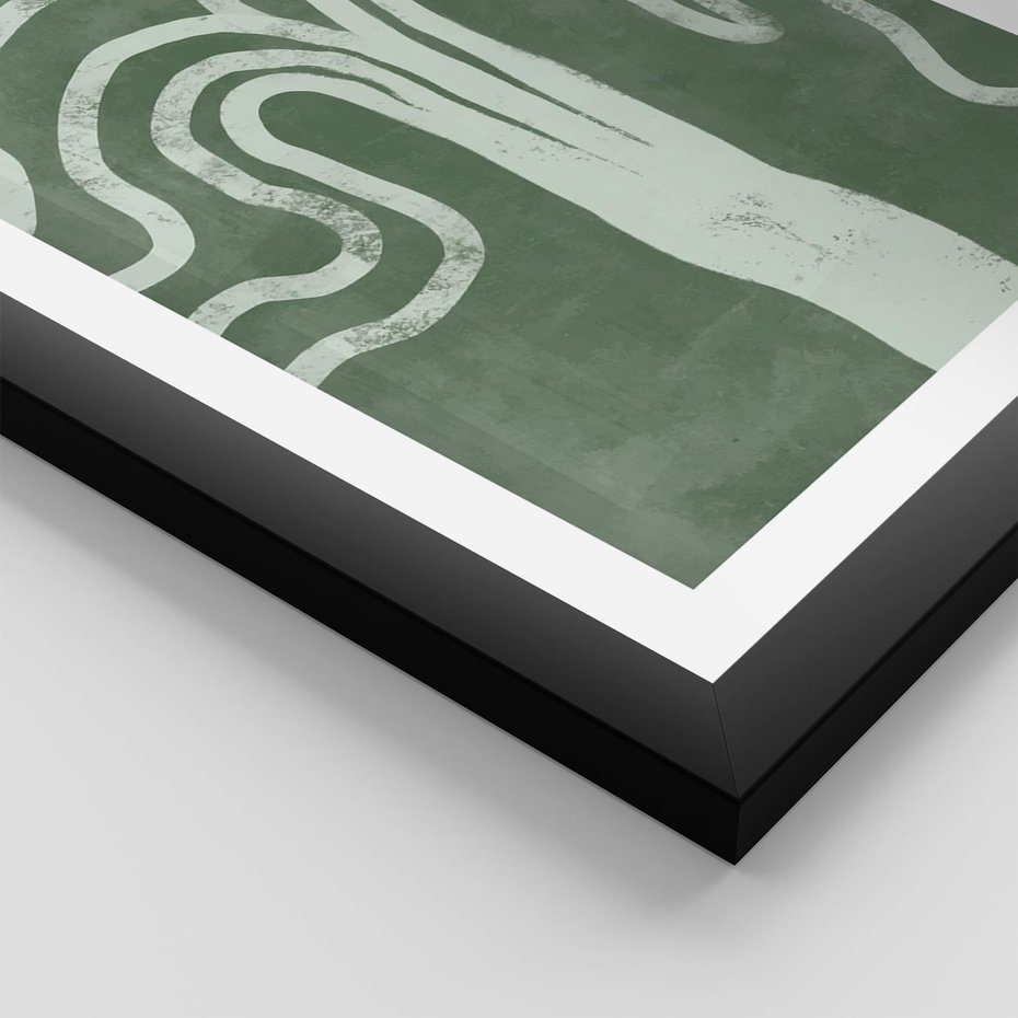 Plakat w ramie 50x70 - Inspirujące Zawiłości Zieleni - abstrakcyjny kształt, zielony plakat - rama czarna