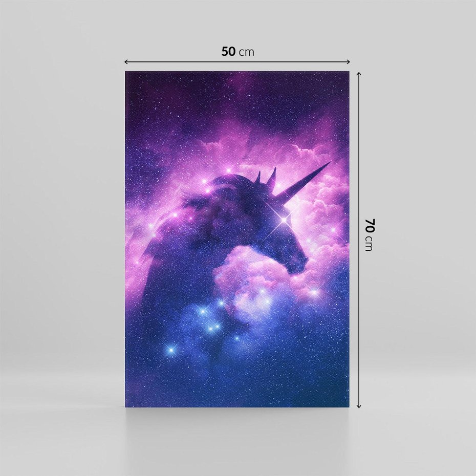 Obraz na płótnie 50x70 - Mityczna podróż - kosmos, jednorożec