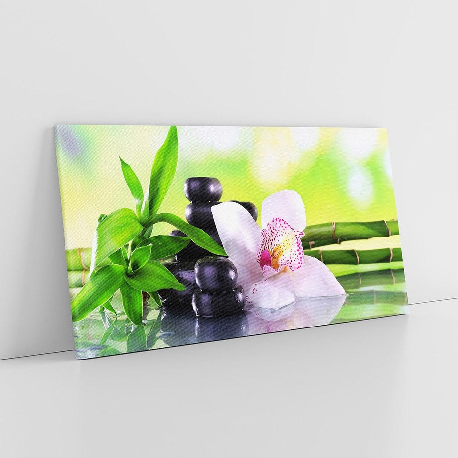 Obraz na płótnie 120x60 - Oaza Spokoju: Bambus, Kwiaty i Kamienie w SPA - bambus, kwiat