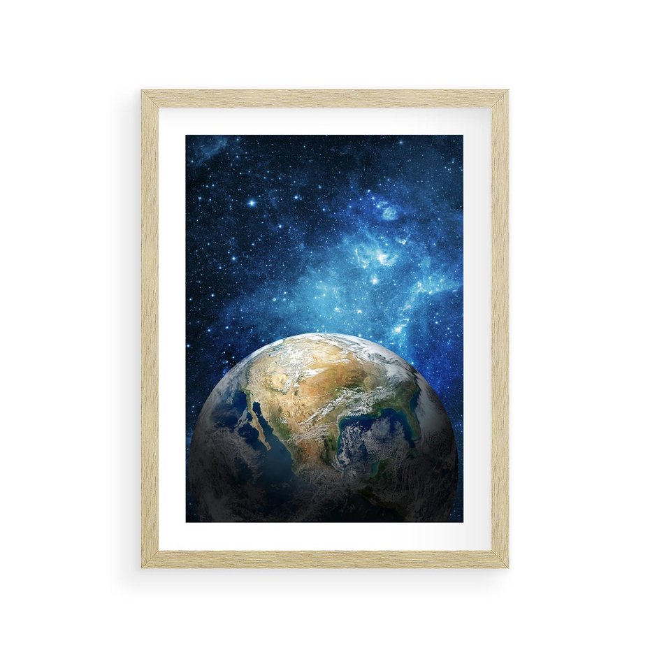 Plakat w ramie 30x40 - Kosmiczne Horyzonty - Ziemia, kosmos - rama drewno