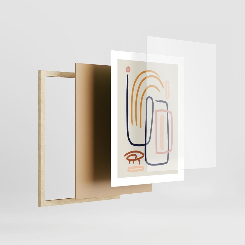 Plakat w ramie 30x40 - Abstrakcyjne Mrugnięcie - abstrakcja w stylu picasso, beżowe tło - rama drewno