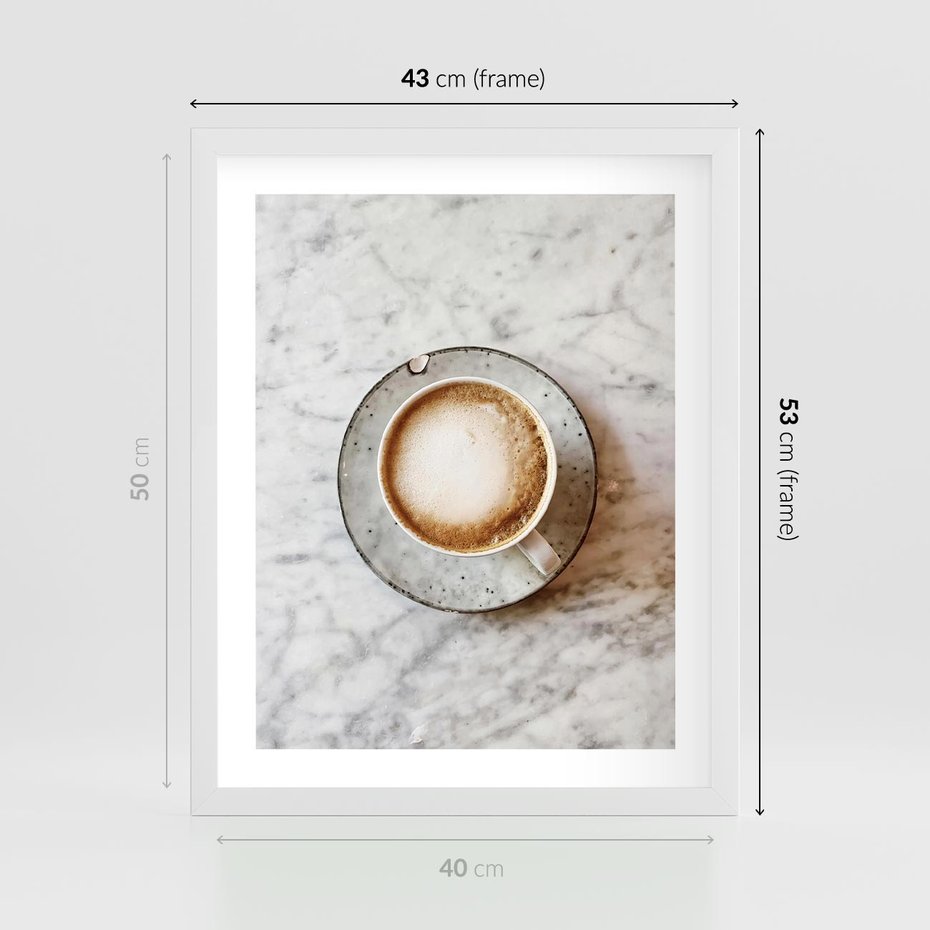 Plakat w ramie 40x50 - Kawa w Perfekcji - kawa w filiżance, cappuccino - rama biała