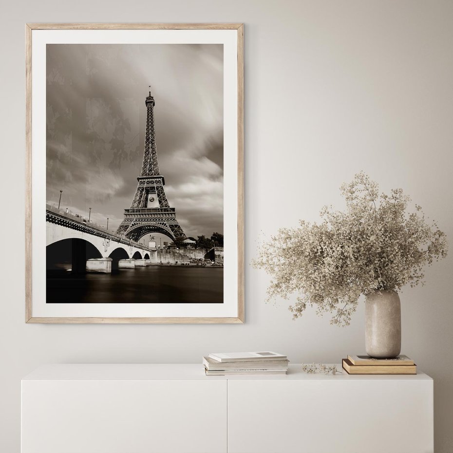 Plakat w ramie 40x50 - Mgiełka Eiffla - Paryż, Eiffla - rama drewno