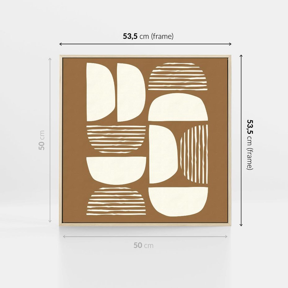 Obraz w ramie 50x50 - Wewnętrzne Spektrum - geometryczne boho kształty na brązowym, karmelowym tle - rama drewno