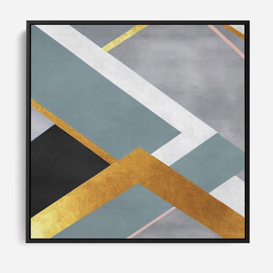 Obraz w ramie 50x50 - Geometryczne Elementy - geometryczne kształty, elementy złota - rama czarna