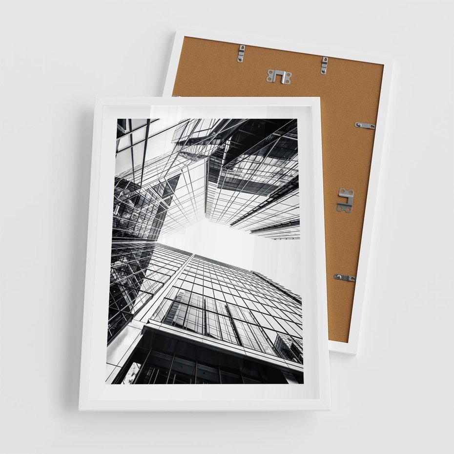 Plakat w ramie 50x70 - Wznoszący się Wysoko - architektura, wysoki wieżowiec - rama biała