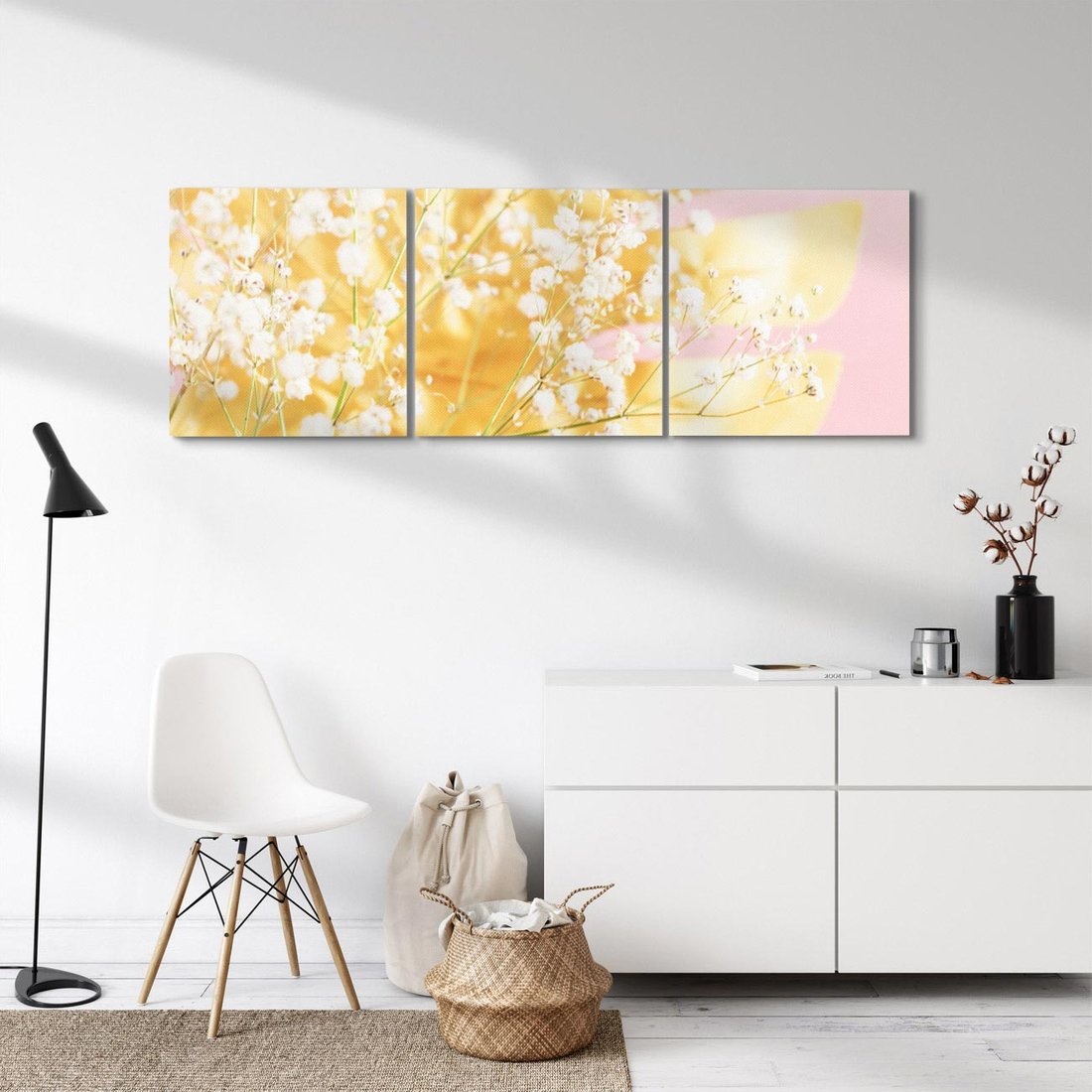 Obraz na płótnie 90x30 - : Elegancja w Złocie - złote, liście