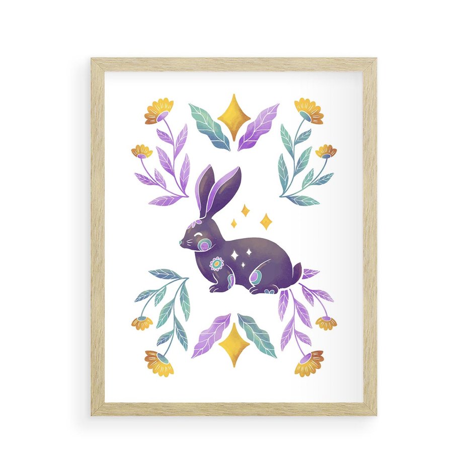 Plakat w ramie 40x50 - Boho Wiatr - boho plakat, królik - rama drewno