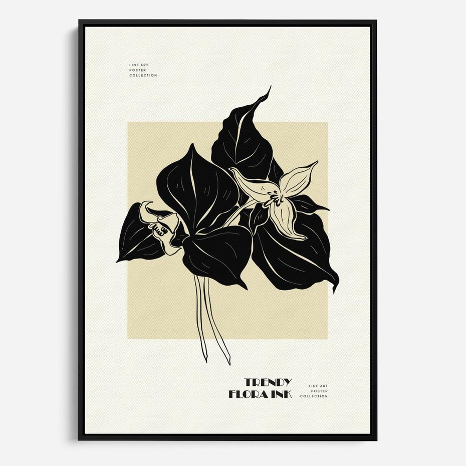 Obraz w ramie 50x70 - Ekspresja w szkicowanych kształtach - kwiaty, typografia - rama czarna