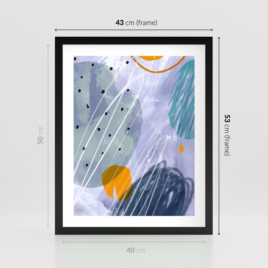 Plakat w ramie 40x50 - Pastelowe Przenikanie - abstrakcyjny plakat do młodzieżowego pokoju, granaty fiolety - rama czarna