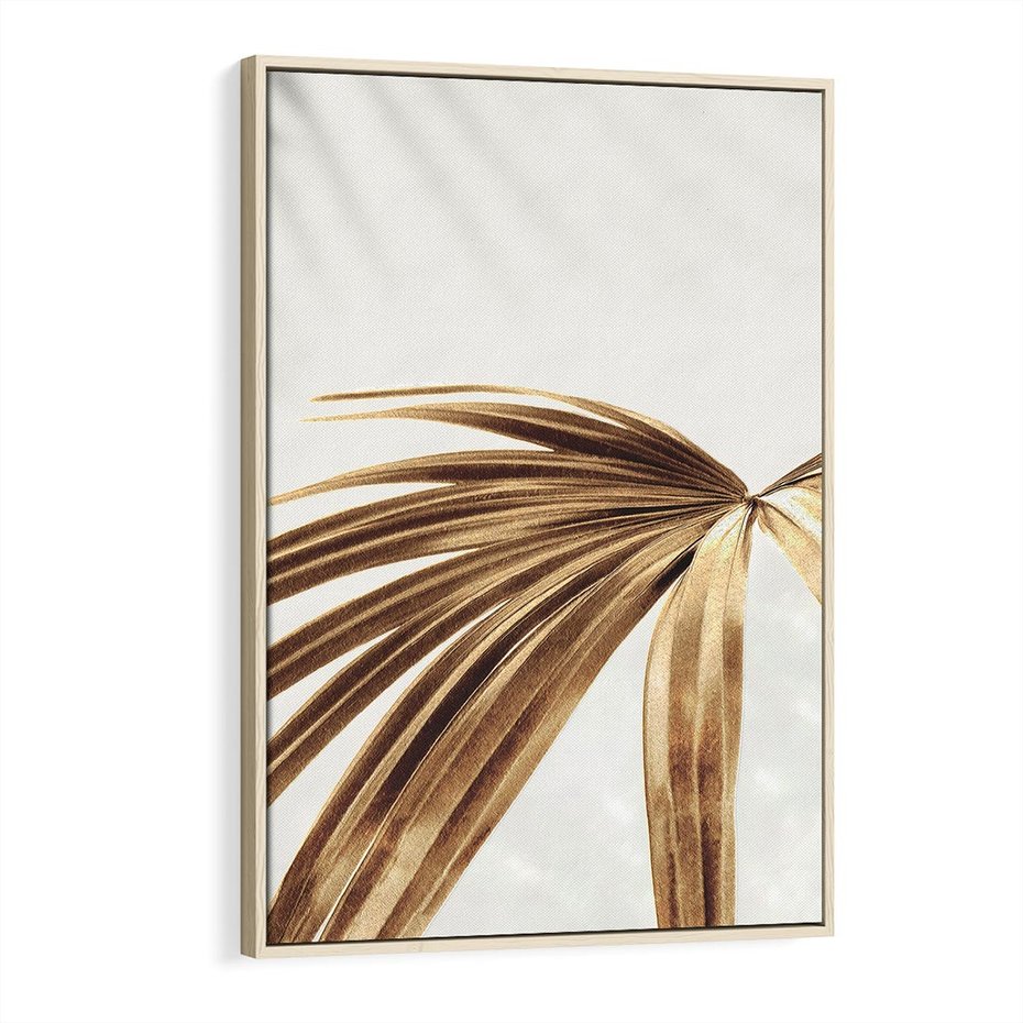 Obraz w ramie 80x120 - Egzotyczny Blask - złote, liście - rama drewno