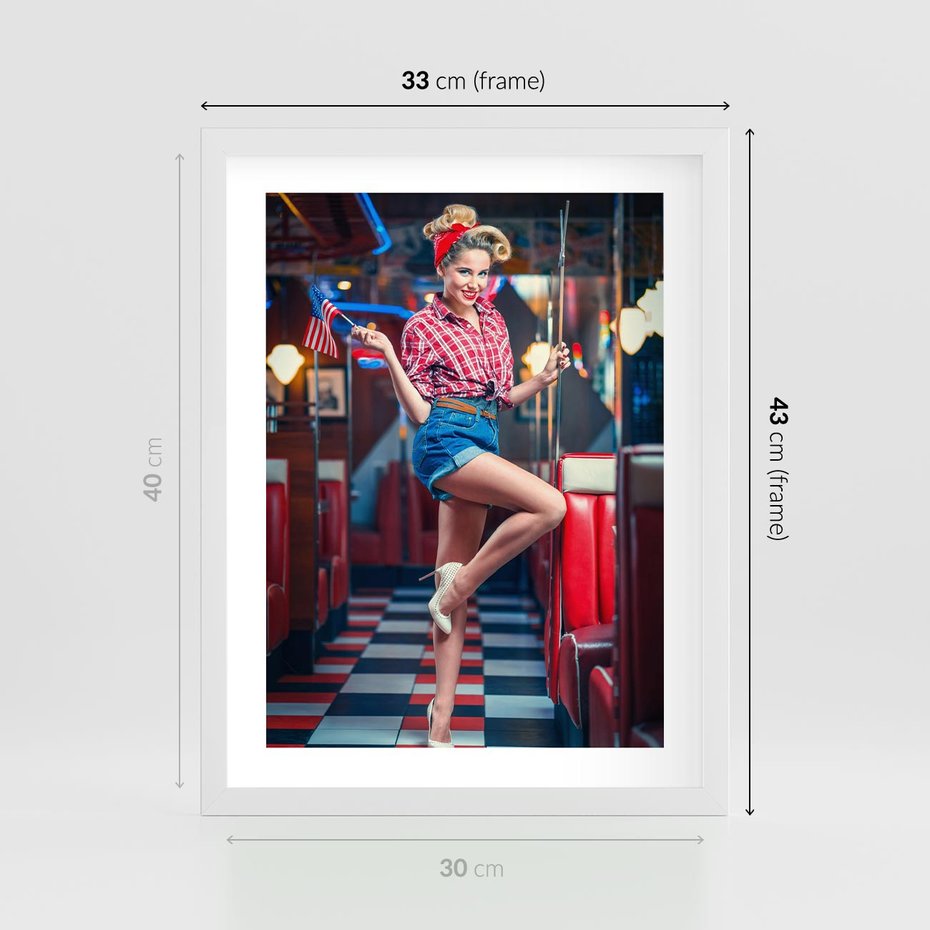 Plakat w ramie 30x40 - Czas Wstecz - retro, restauracja - rama biała