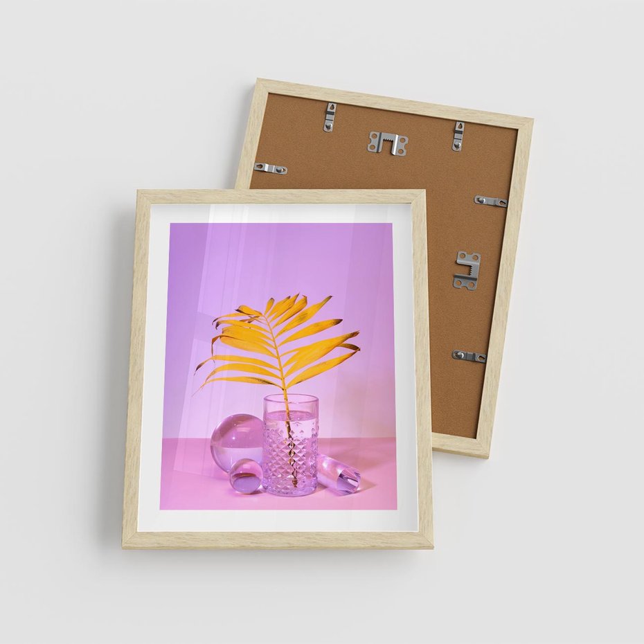 Plakat w ramie 40x50 - Minimalizm i Urok Natury - liście, pastele - rama drewno