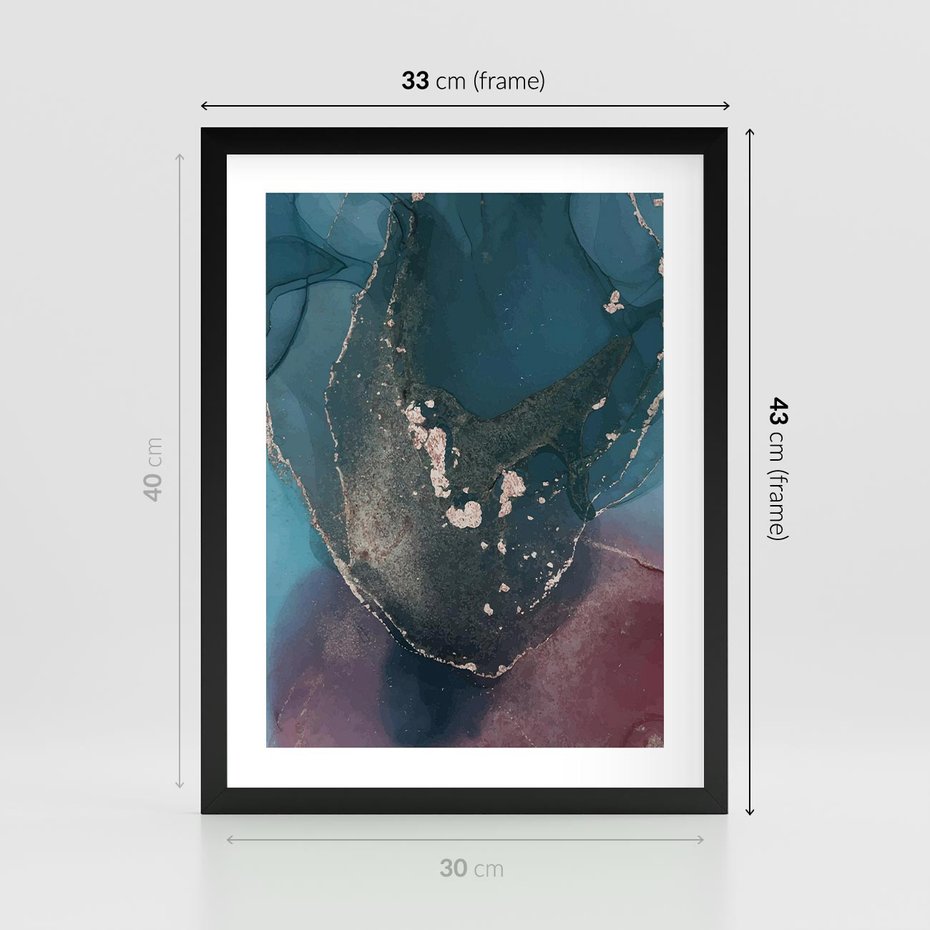 Plakat w ramie 30x40 - Luksusowy Kontrast - marmur, granat i fiolet - rama czarna