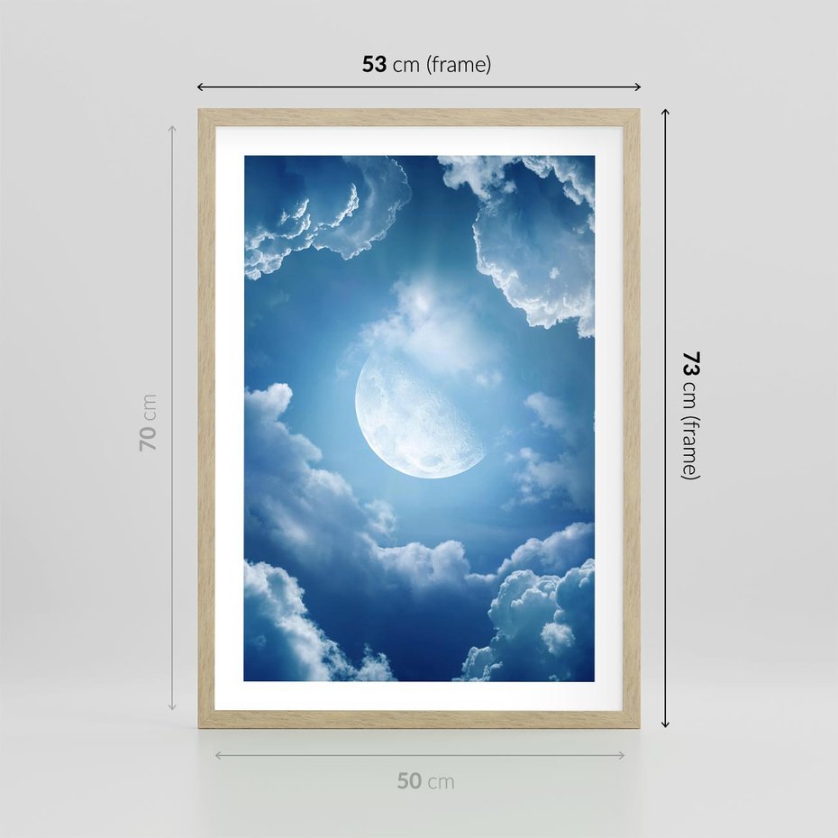 Plakat w ramie 50x70 - Księżycowe Chmury - księżyc, chmury - rama drewno
