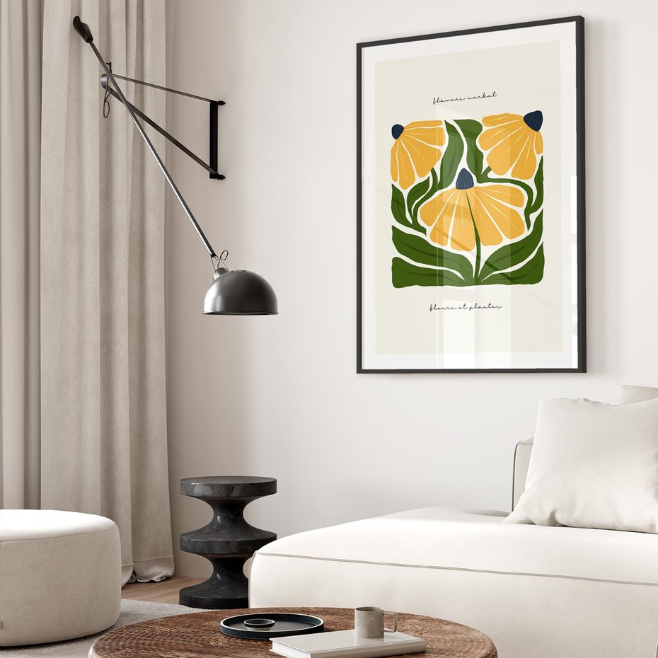 Plakat w ramie 50x70 - Kreatywne Wibracje - sztuka nowoczesna, kolorowe kwiaty - rama czarna