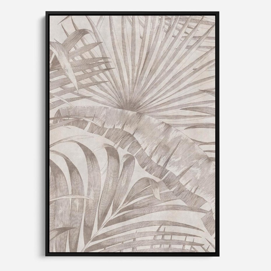 Obraz w ramie 70x100 - Odsłonięte liściowe wspomnienia - monochromatyczne, kolory sepii - rama czarna