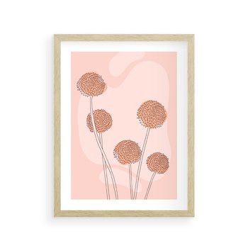 Plakat w ramie 30x40 - Rozkwitające Emocje - minimalistyczny plakat, pudrowe kwiaty - rama drewno