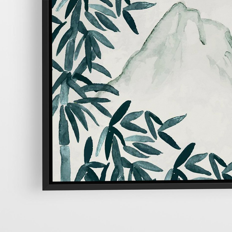 Obraz w ramie 100x70 - Słońce nad Górami - japoński krajobraz, góry - rama czarna