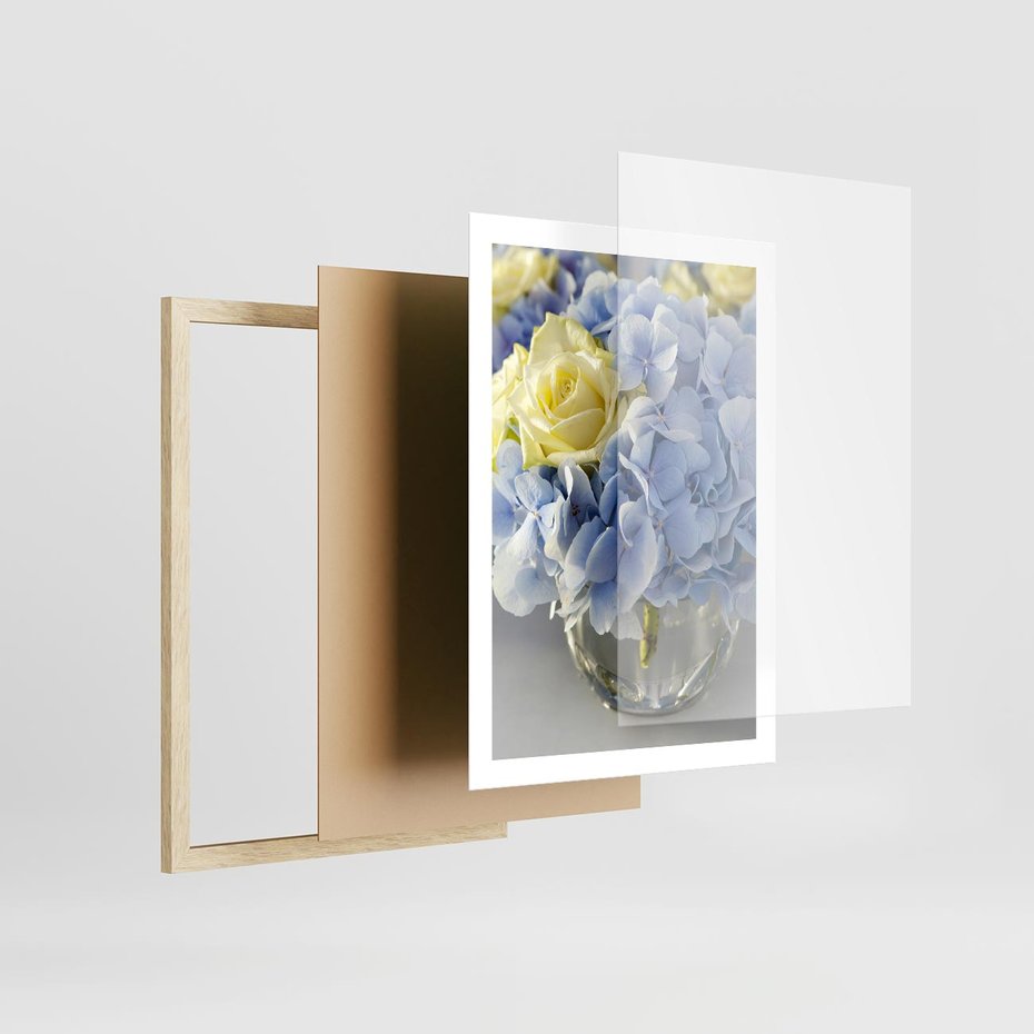 Plakat w ramie 50x70 - Różany Bukiet - bukiet, kwiaty - rama drewno