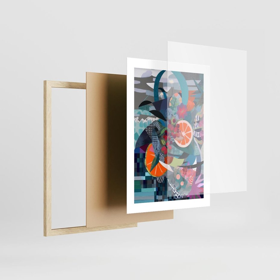 Plakat w ramie 30x40 - Migocące Widoki Harmonii - abstrakcyjny obraz, jak picasso - rama drewno