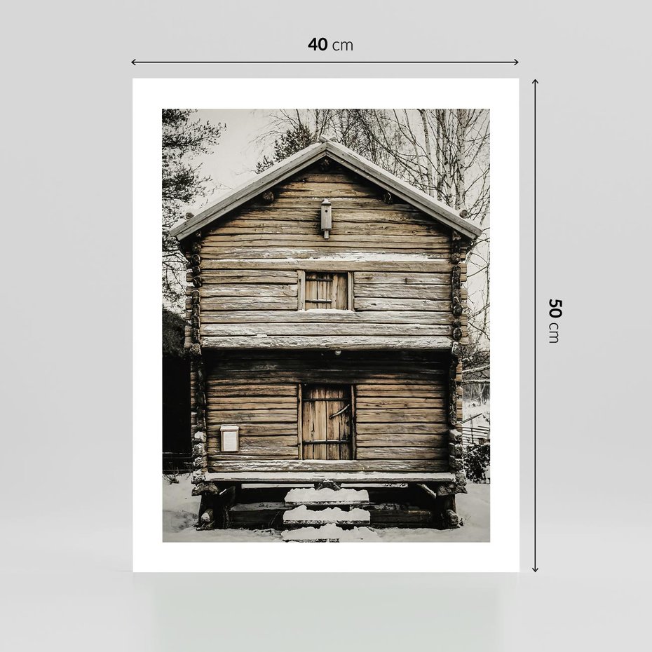 Plakat bez ramy 40x50 - Stary Drewniany Dom w Śniegu - stary drewniany dom, zima