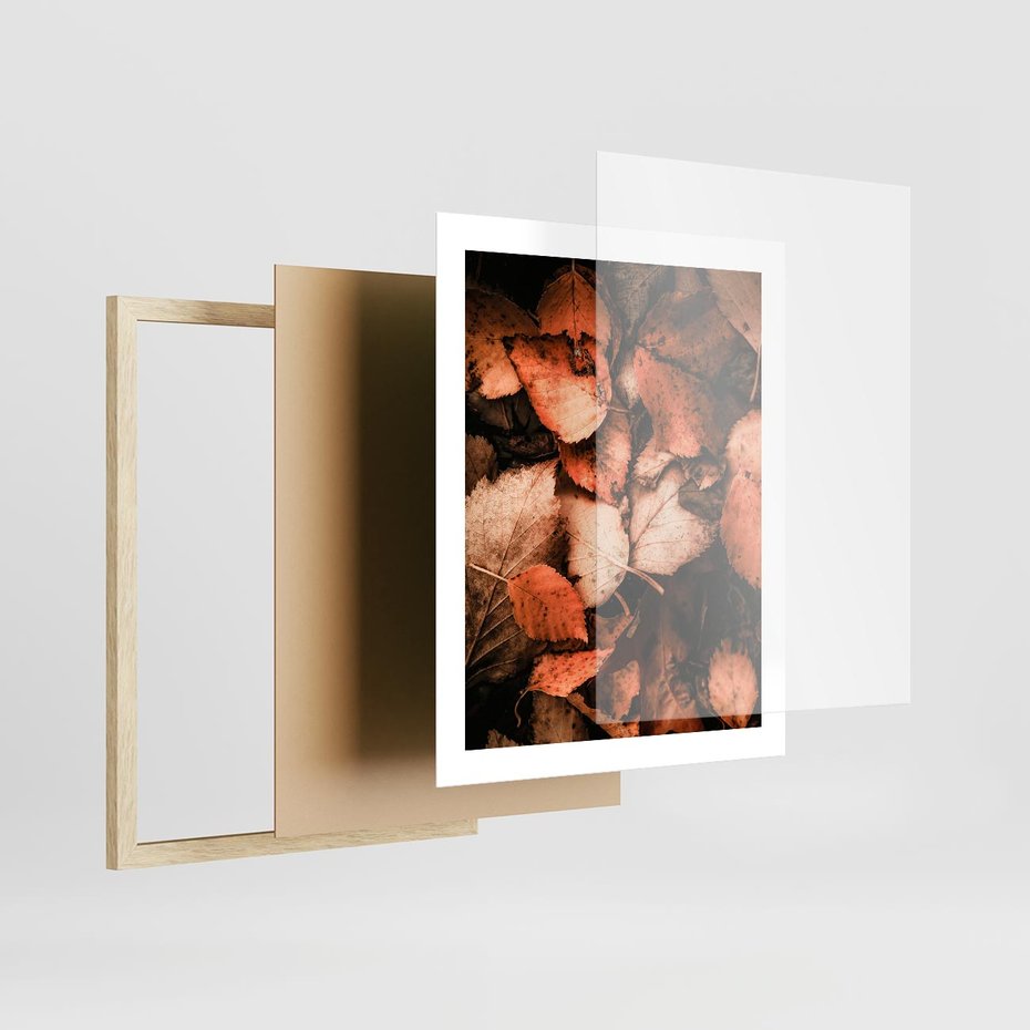 Plakat w ramie 40x50 - Jesienna Paleta - liście, jesień - rama drewno