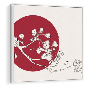 Obraz w ramie 50x50 - Esencja Zen - kwiatnąca wiśnia, orientalna grafika - rama biała