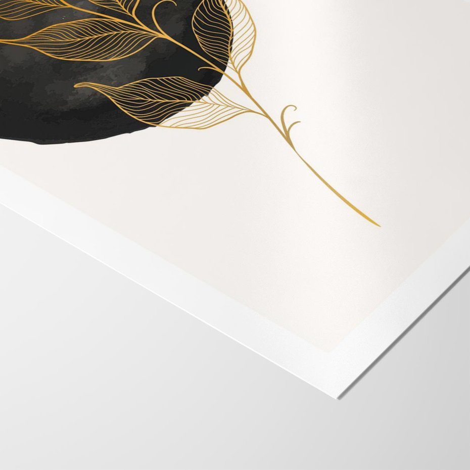 Plakat bez ramy 30x40 - Złoty Liść na Czarnej Plamie - grafika, złoty liść