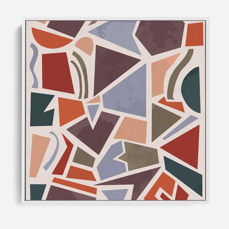 Obraz w ramie 50x50 - Intrygujące Rozbicie - gemoetryczne kształty, mozaika - rama biała