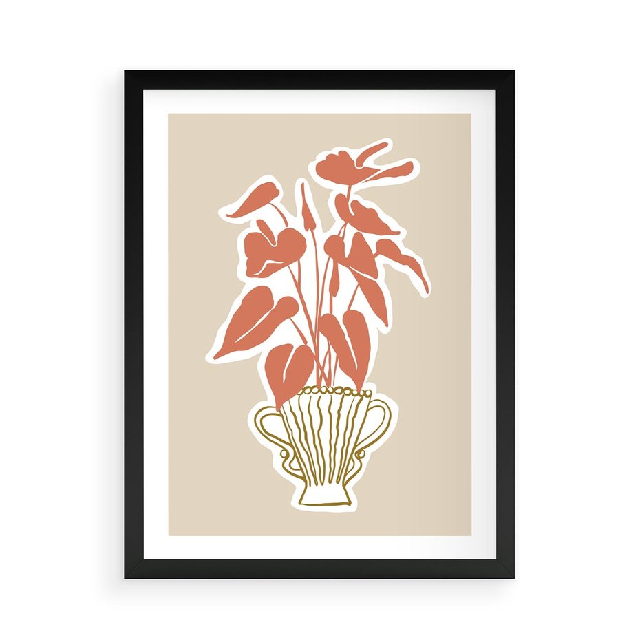 Plakat w ramie 50x70 - Harmonijne Echa - abstrakcyjne kwiaty liście, elegancka kompozycja - rama czarna