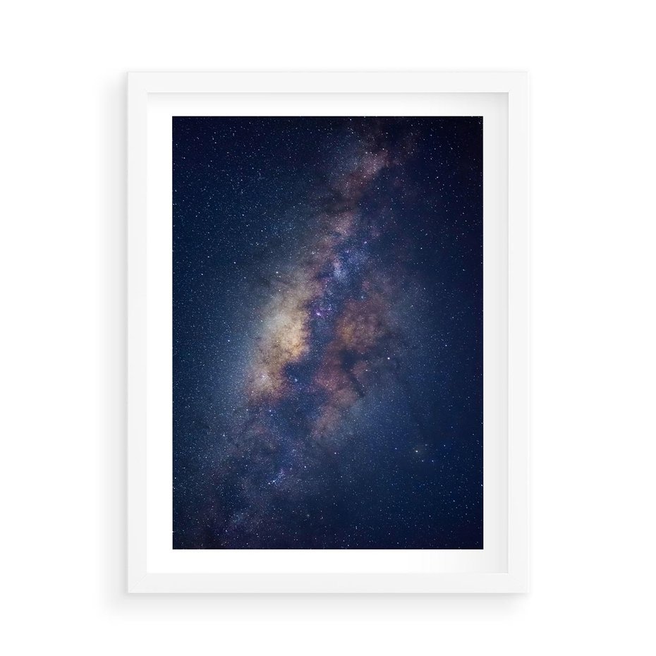 Plakat w ramie 50x70 - Wśród Gwiazd - rozgwieżdzone niebo, droga mleczna - rama biała