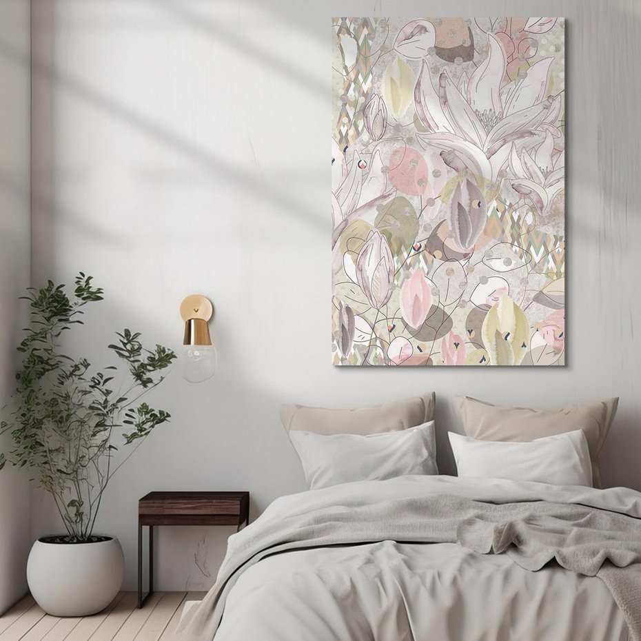 Obraz na płótnie 70x100 - Pejzaże zatajonej duszy - połączenie tekstur, roślinne motywy