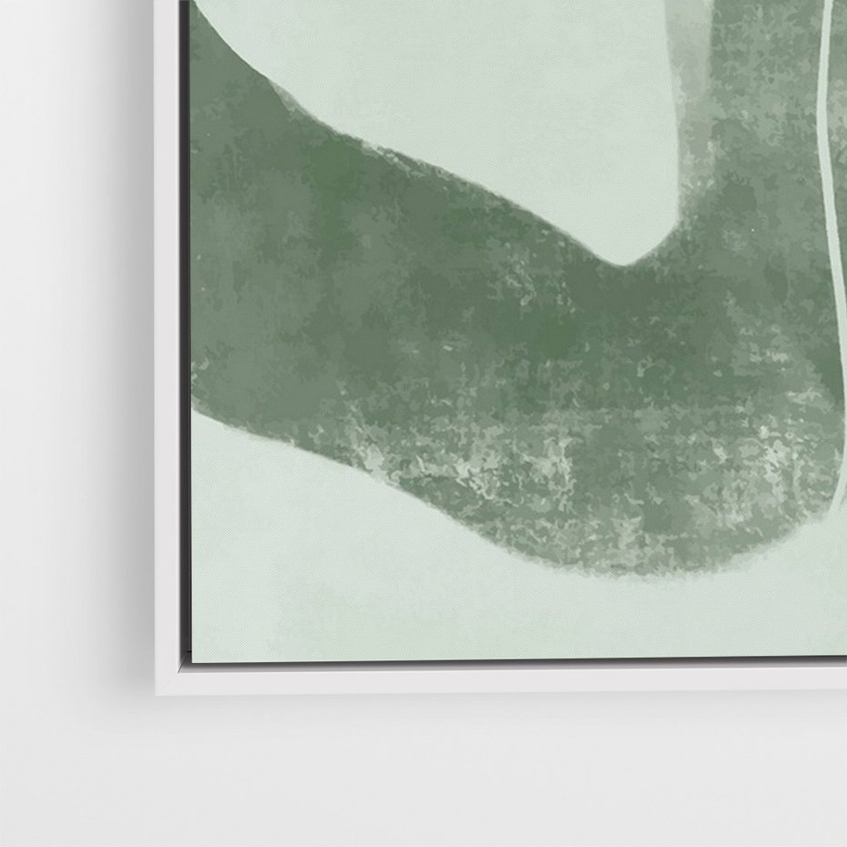 Obraz w ramie 50x70 - Nurtująca Kompozycja Zieleni - abstrakcyjne delikatne zielone linie, podobne do gałęzi kwiatów - rama biała
