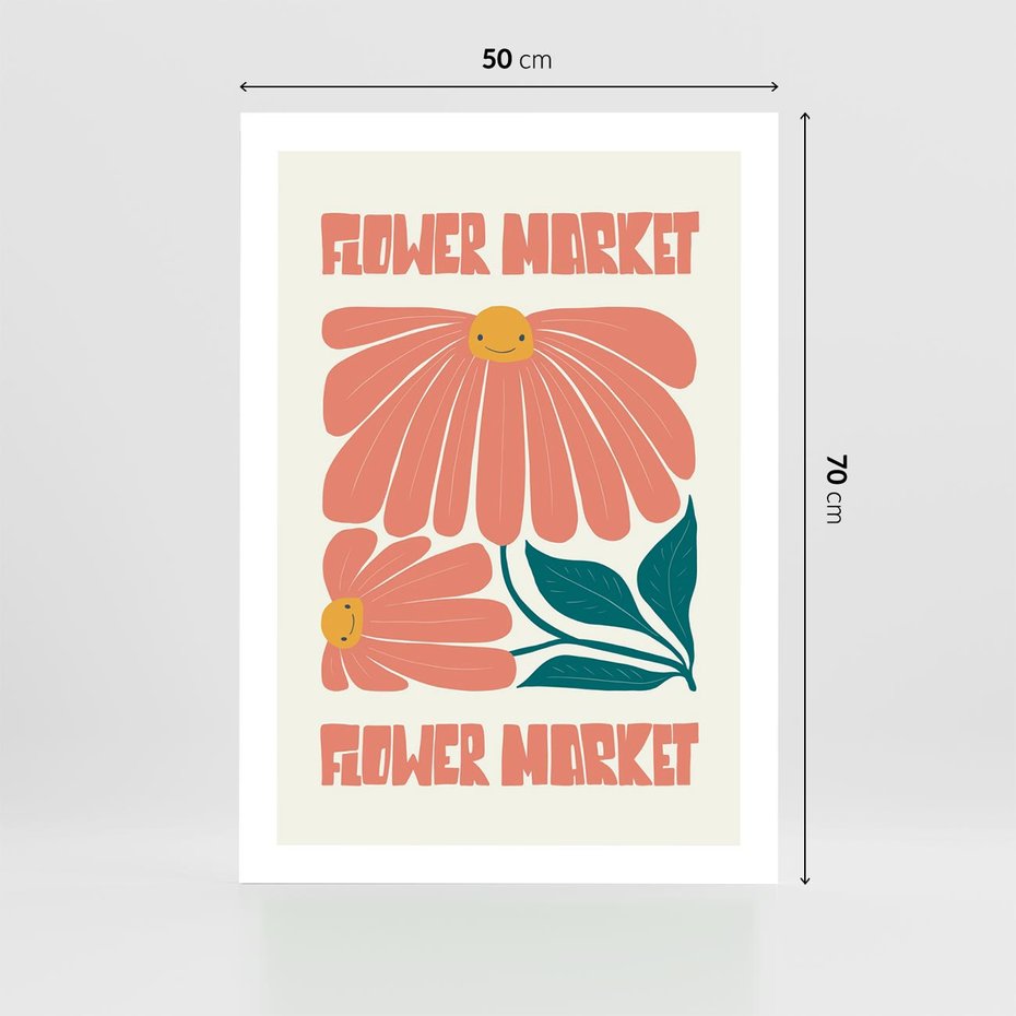 Plakat bez ramy 50x70 - Grafika Pełna Radości - wesoła grafika, uśmiechnięte kwiaty