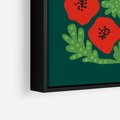 Obraz w ramie 50x50 - Księga Odbić - abstrakcyjna kwiatowa kompozycja, zielone  mocne tło - rama czarna