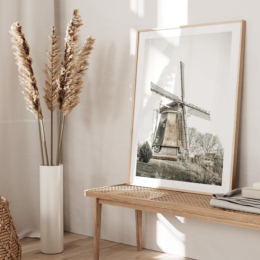 Plakat w ramie 40x50 - Wiejska Idylla z Młynem - wiatrak, młyn - rama drewno
