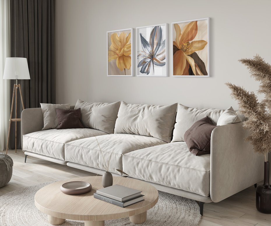 Zestaw obrazy w ramie 40x50 galeria - Kwiaty, jak, obraz, olejny, złoto - rama biała