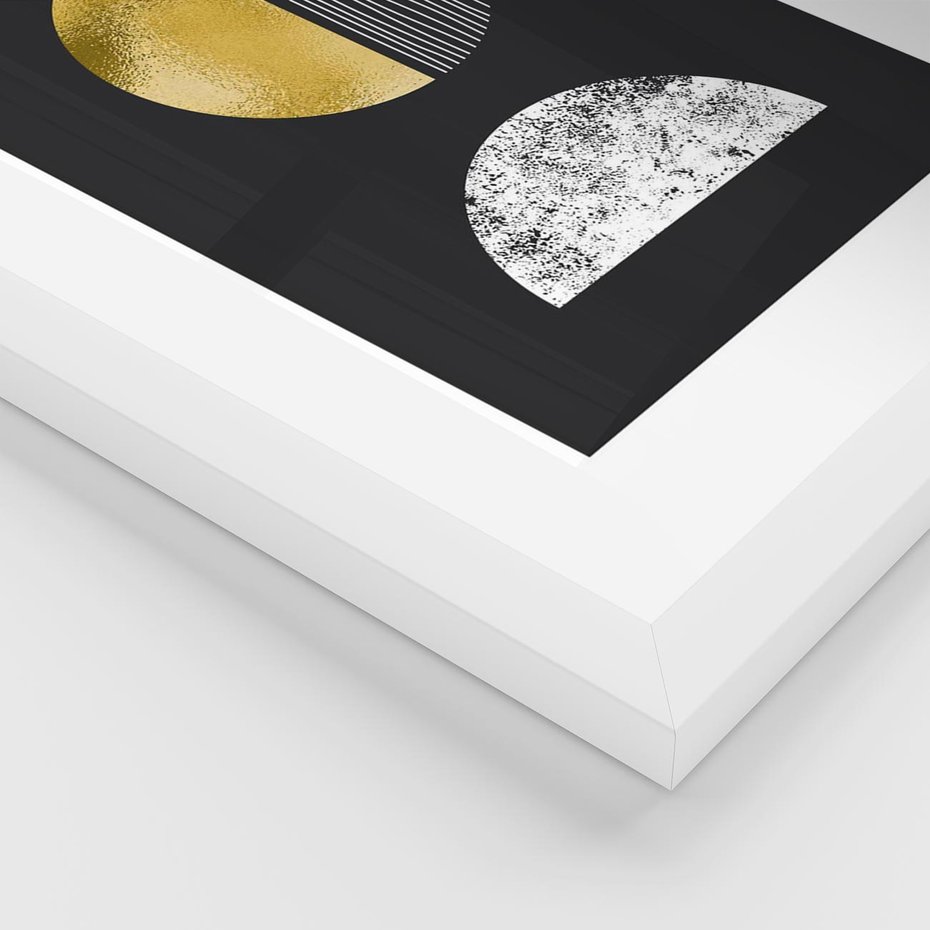 Plakat w ramie 50x70 - Złote Koła i Geometryczne Formy - grafika, modern - rama biała