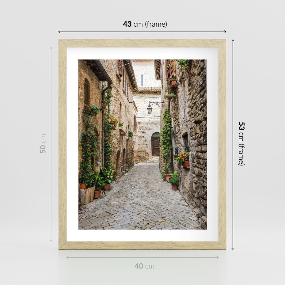 Plakat w ramie 40x50 - Urok Uliczki we Włoszech - uliczka, Włochy - rama drewno