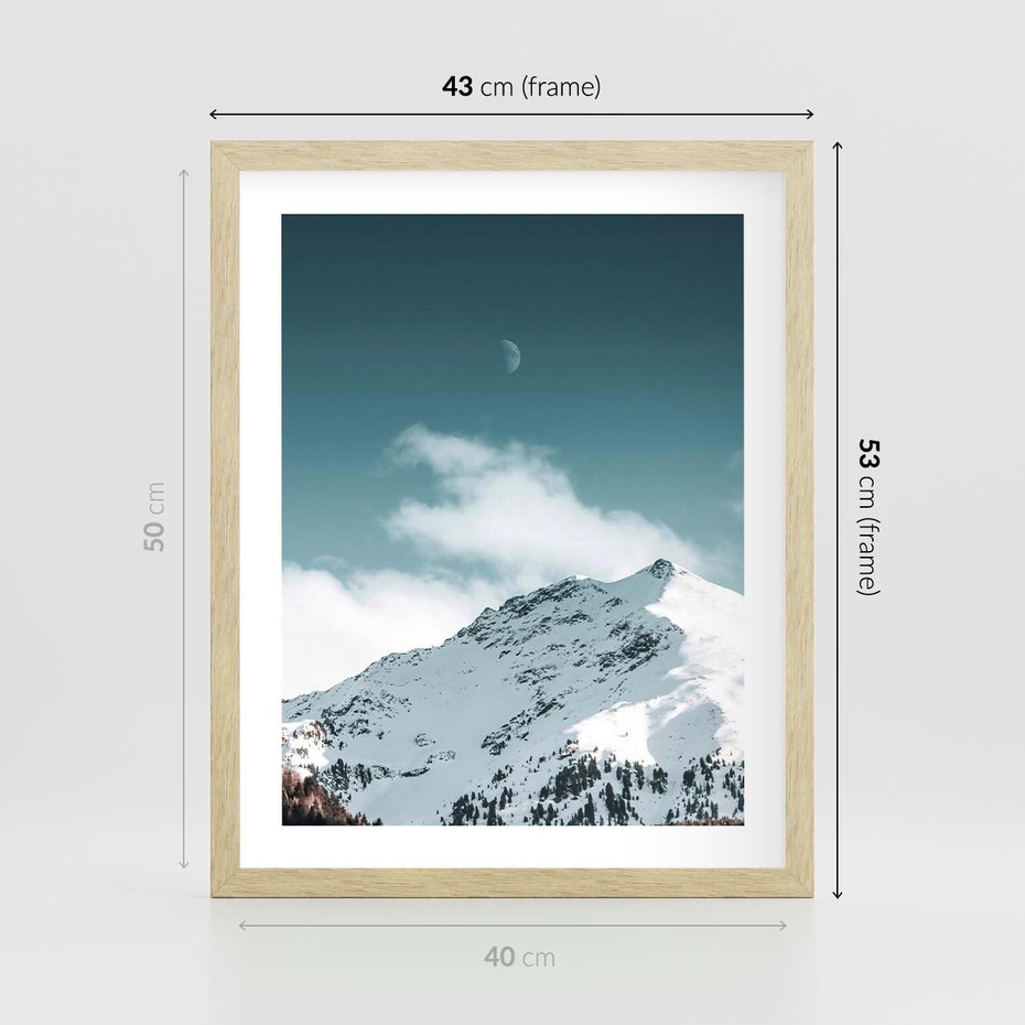 Plakat w ramie 40x50 - Nocna Magia w Górach - fotografia, śnieg - rama drewno