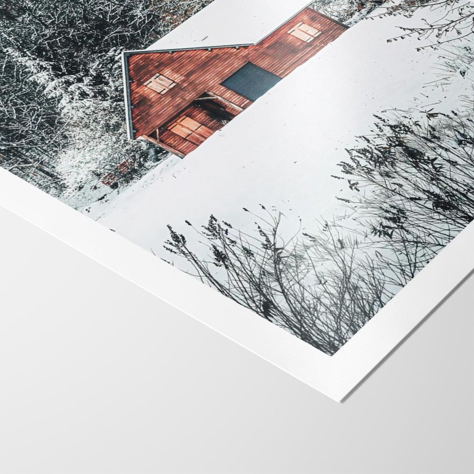 Plakat bez ramy 21x30 - Domek w Górach Pokryty Śniegiem - domek w górach, śnieg