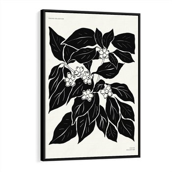 Obraz w ramie 70x100 - Ruchome szkicowe odbicia - czarno biała grafika, roślinność - rama czarna