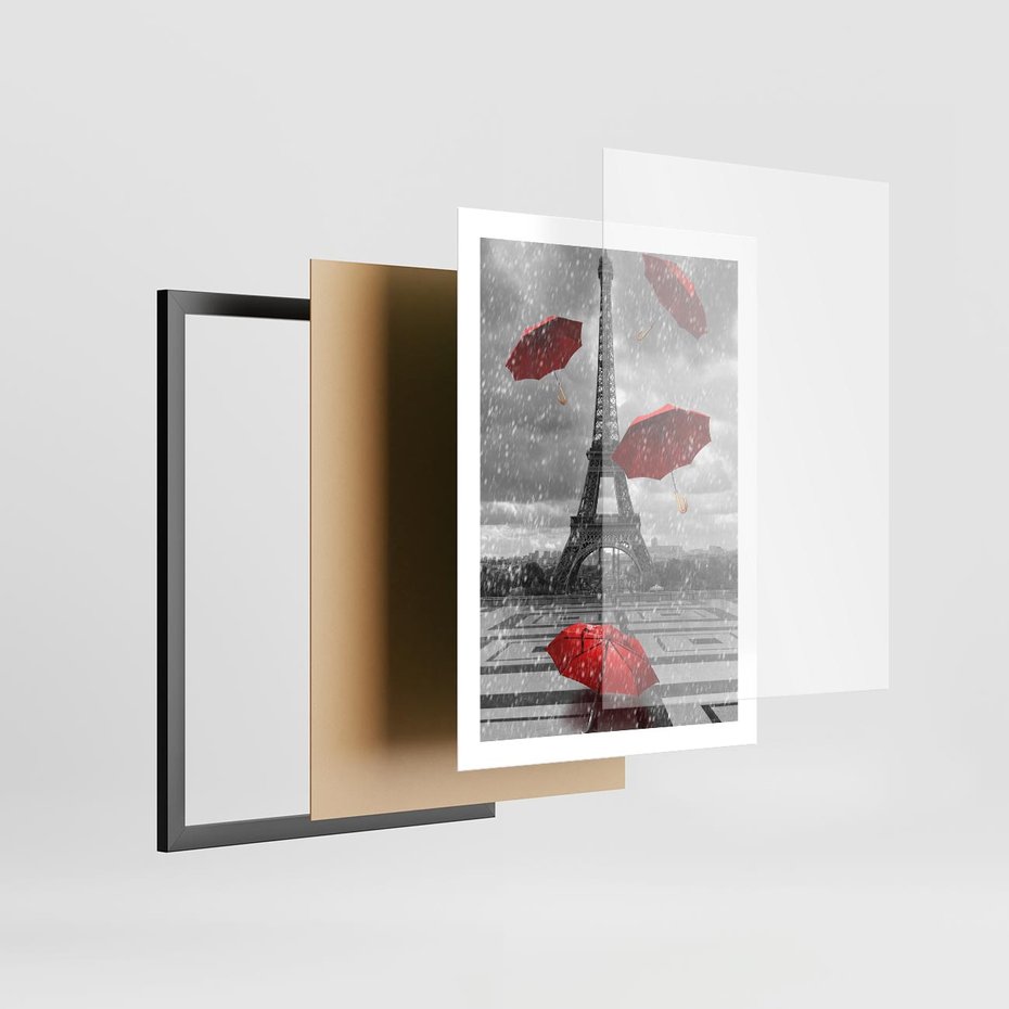 Plakat w ramie 50x70 - Czarno-biała magia Eiffla - Eiffla, Paryż - rama czarna