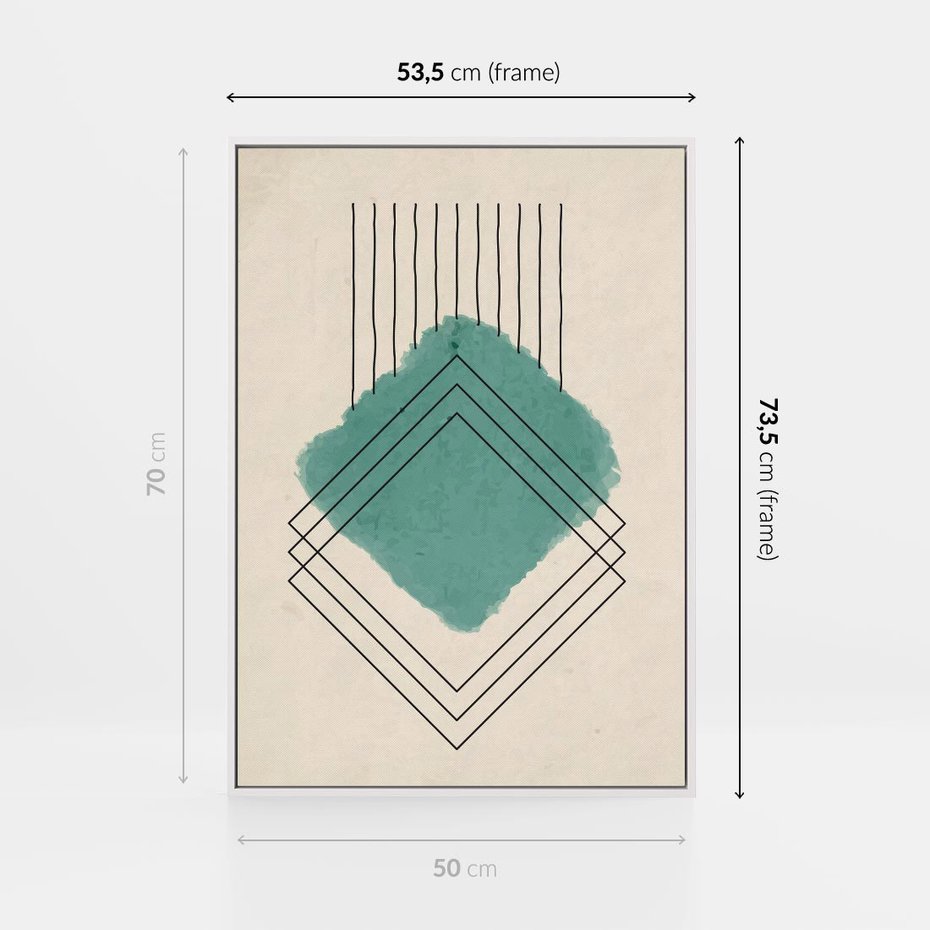 Obraz w ramie 50x70 - Impresje Przestrzeni - akwarelowa plama, geometryczne szkicowane kształty - rama biała